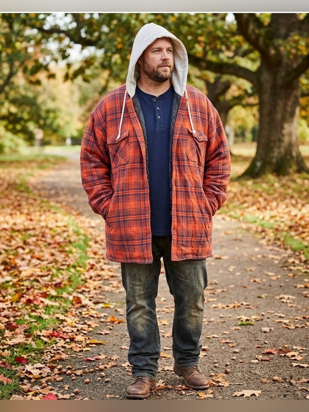 Boulder Creek Big & Tall Quilted Hooded Flannel Shirt Jacket Orange Navy 8XL